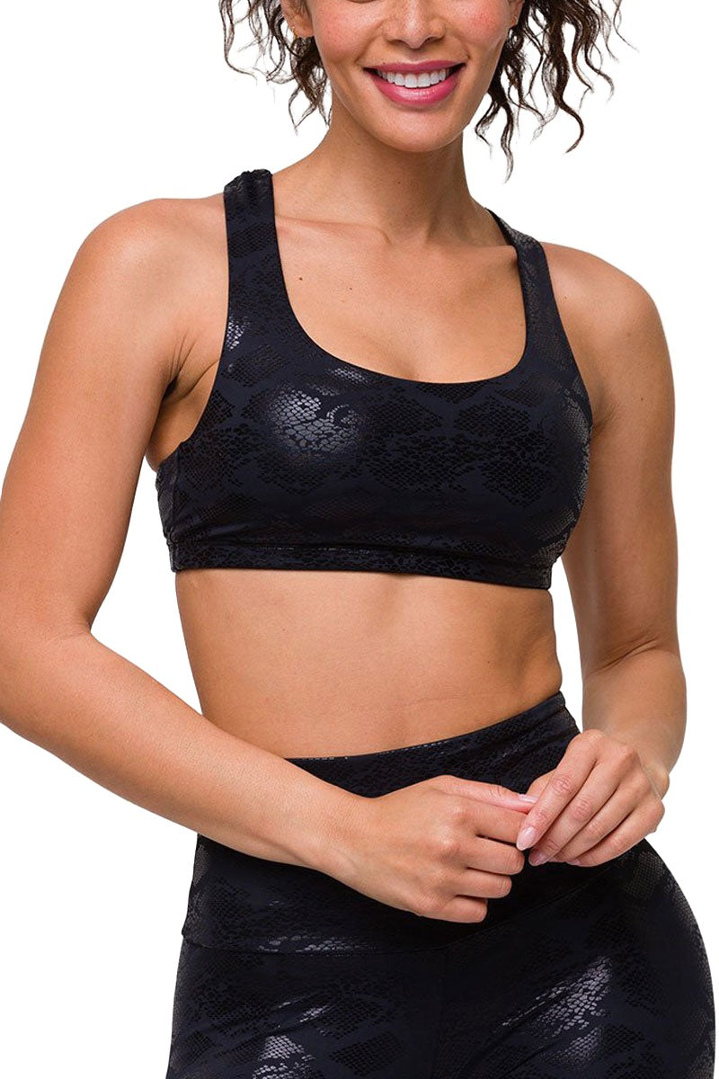 Onzie Hot Yoga Mudra Bra 3098 Foil - Black Snake - front alt   view