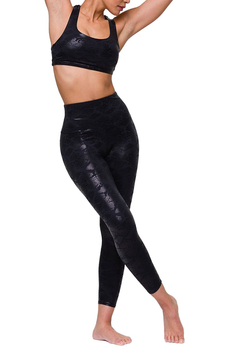 Onzie Hot Yoga Mudra Bra 3098 Foil - Black Snake - front  view