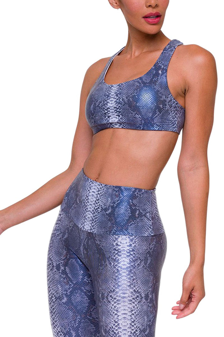 Onzie Hot Yoga Mudra Bra 3098 Blue Mamba Foil - front view