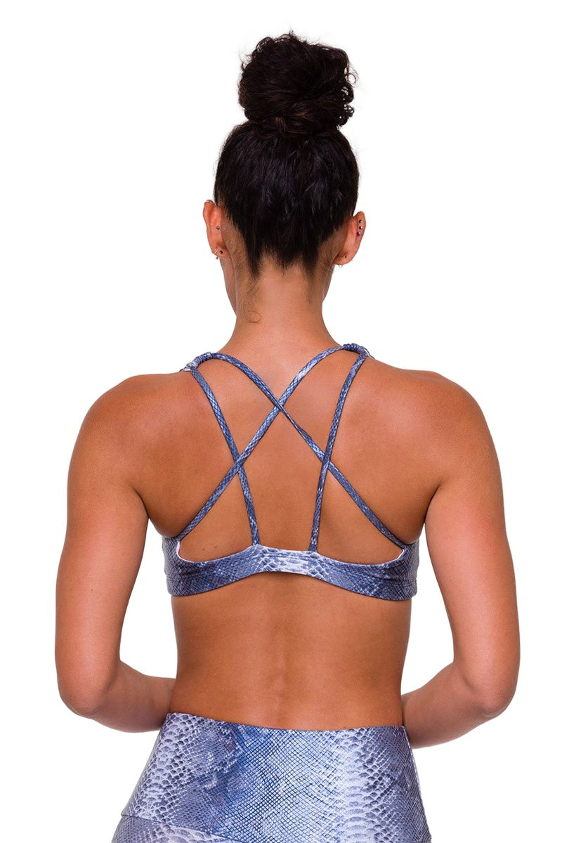 Onzie Hot Yoga Mudra Bra 3098 Blue Mamba Foil - rear view