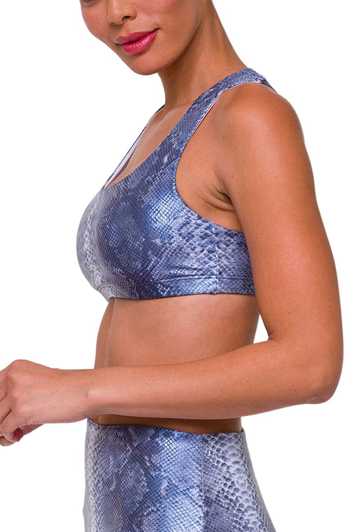Onzie Hot Yoga Mudra Bra 3098 Blue Mamba Foil - side view