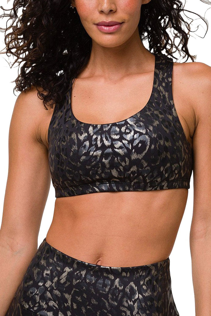 Onzie Hot Yoga Mudra Bra 3098 Foil - Regal Animal -  Front View