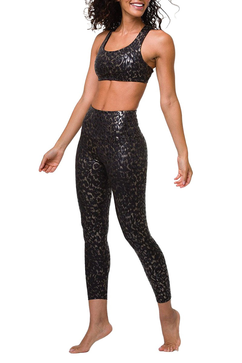 Onzie Hot Yoga Mudra Bra 3098 Foil - Regal Animal -  Front Full View