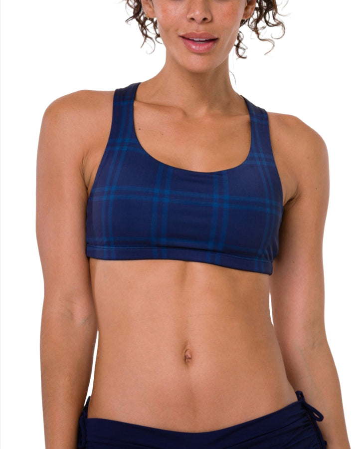 Onzie Hot Yoga Mudra Bra 3098 - Midnight Plaid - front view