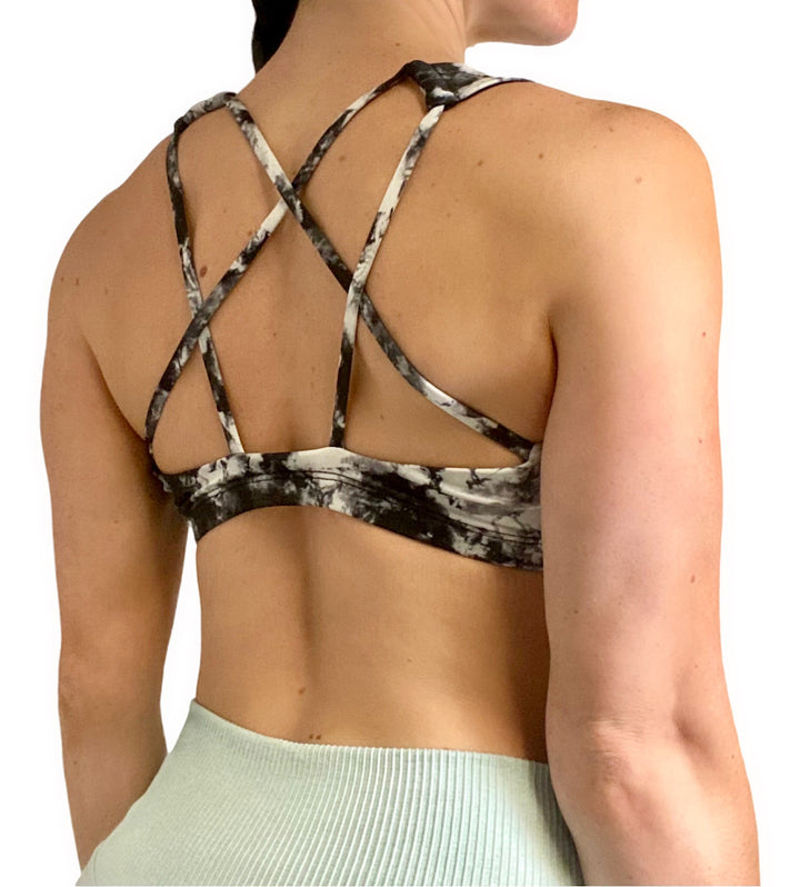 Onzie Hot Yoga Mudra Bra 3098 - Black Tie Dye - rear  view