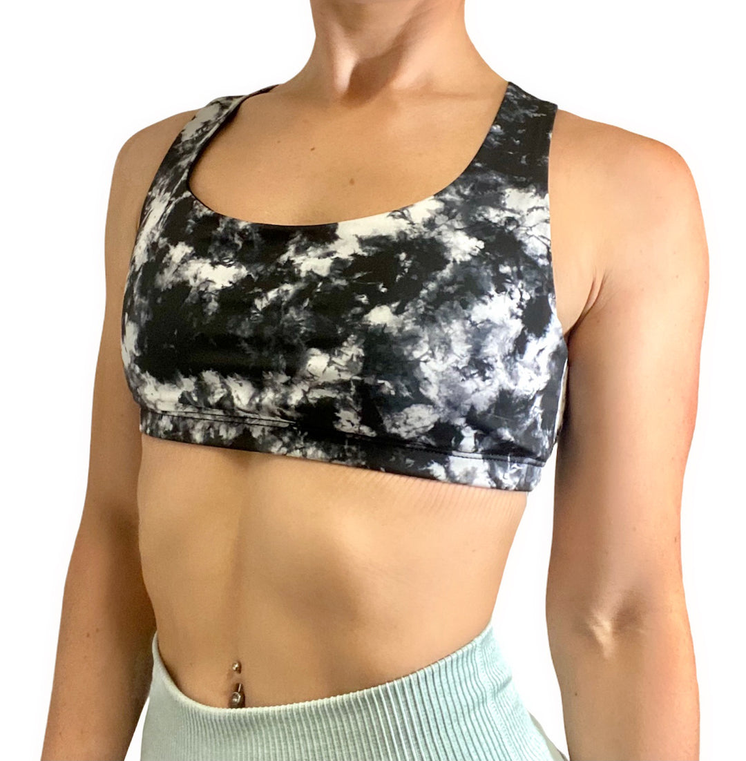 Onzie Hot Yoga Mudra Bra 3098 - Black Tie Dye - front  view