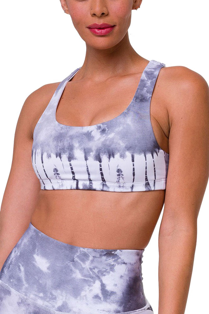 Onzie Hot Yoga Mudra Bra 3098 - Light Grey Tie Dye - front view