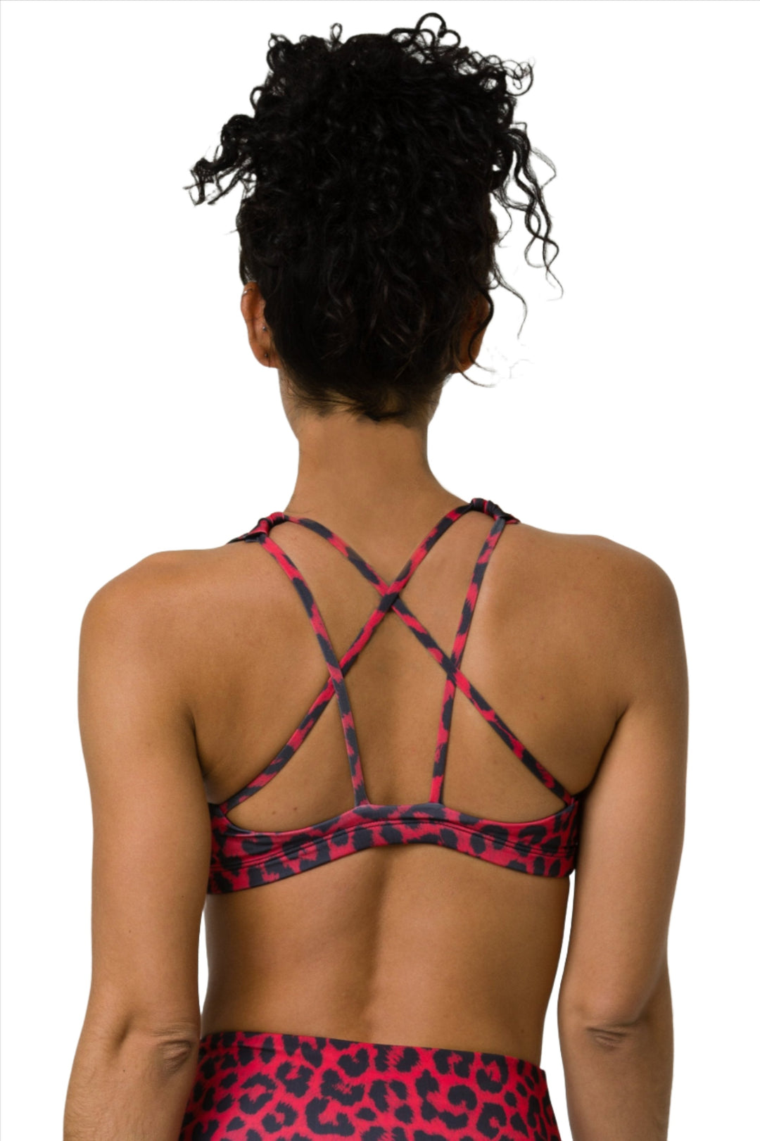 Onzie Hot Yoga Mudra Bra 3098 - Red Leopard - rear view