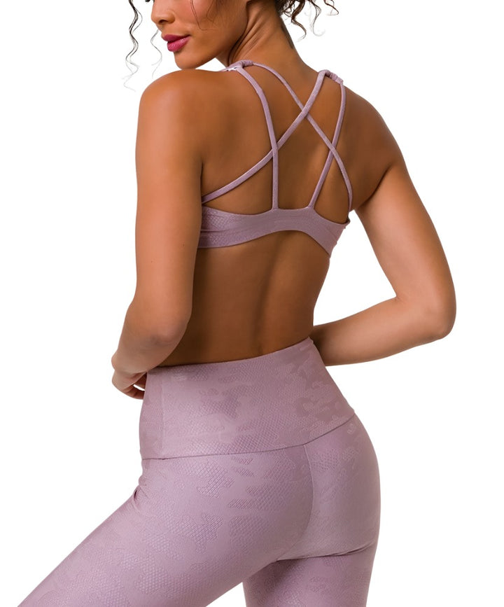 Onzie Hot Yoga Mudra Bra 3098 Jacquard - Alovada Camo Jacquard -  rear view