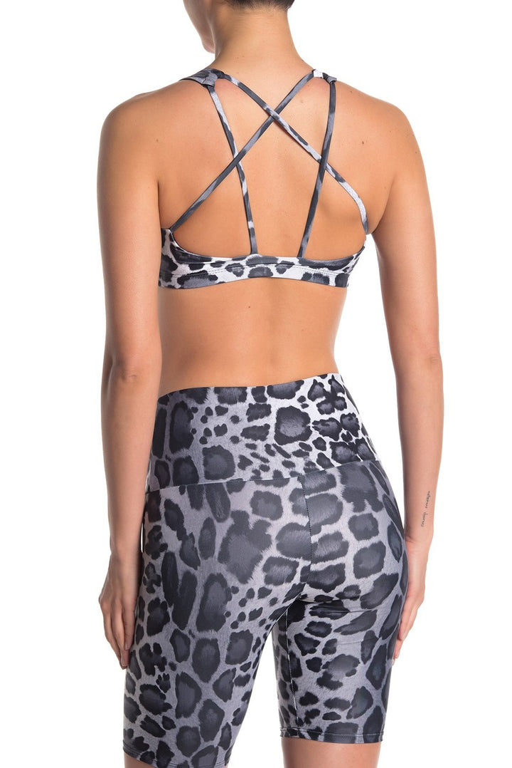 Onzie Hot Yoga Mudra Bra 3098 - B/W Leopard - rear view