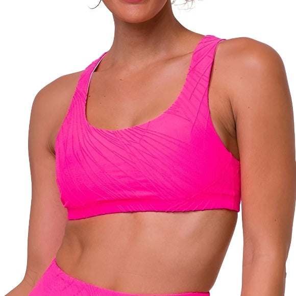 Onzie Hot Yoga Mudra Bra 3098 Selenite - Neon Pink - Front View
