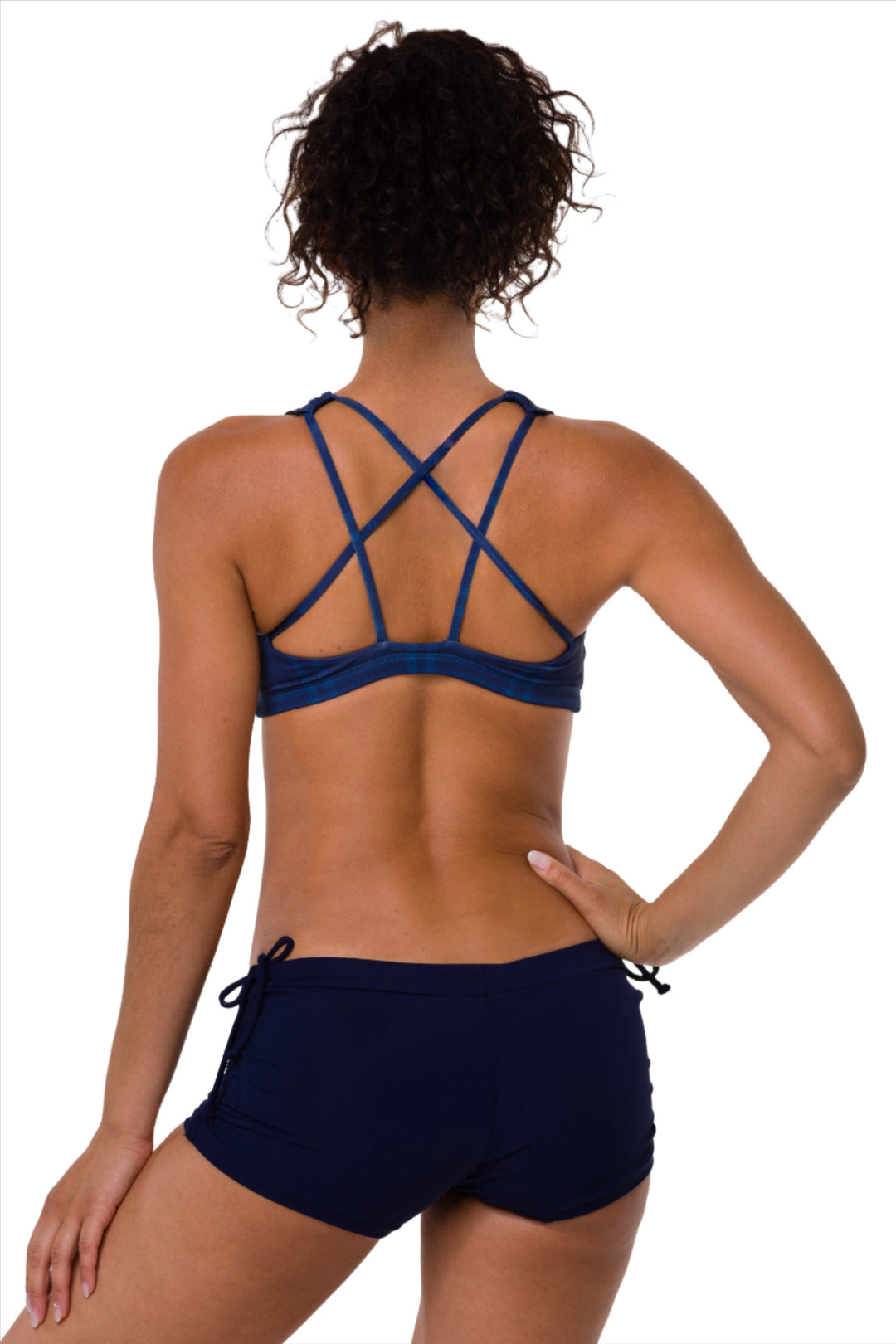 Onzie Hot Yoga Mudra Bra 3098 - Midnight Plaid - rear view