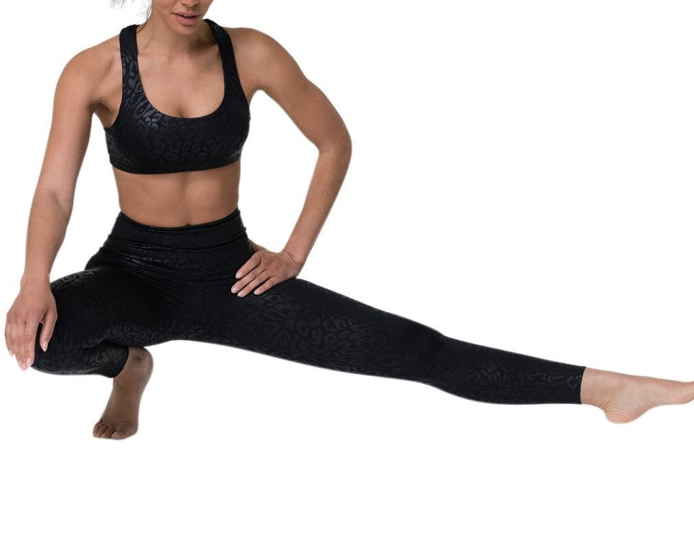 Onzie Hot Yoga Mudra Bra 3098 Foil - Night Leopard - front alt  view