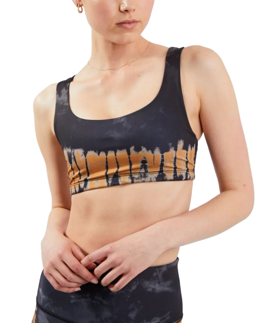 Onzie Hot Yoga Mudra Bra 3098 - Brown Tie Dye - front  view