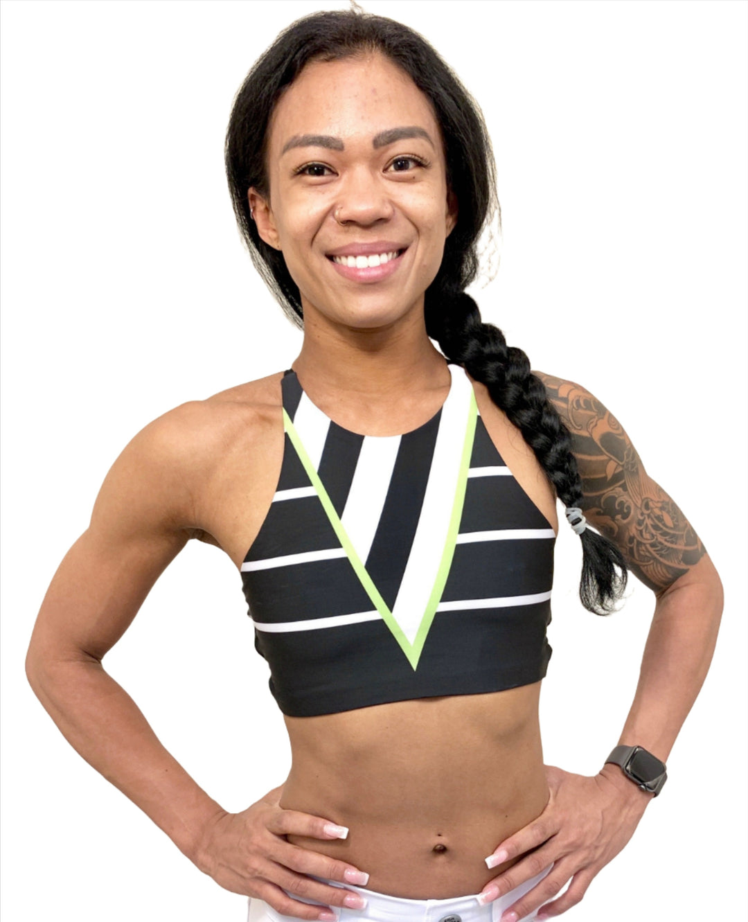 Onzie Hot Yoga High Neck Elastic Bra 3100 - Linear - front view