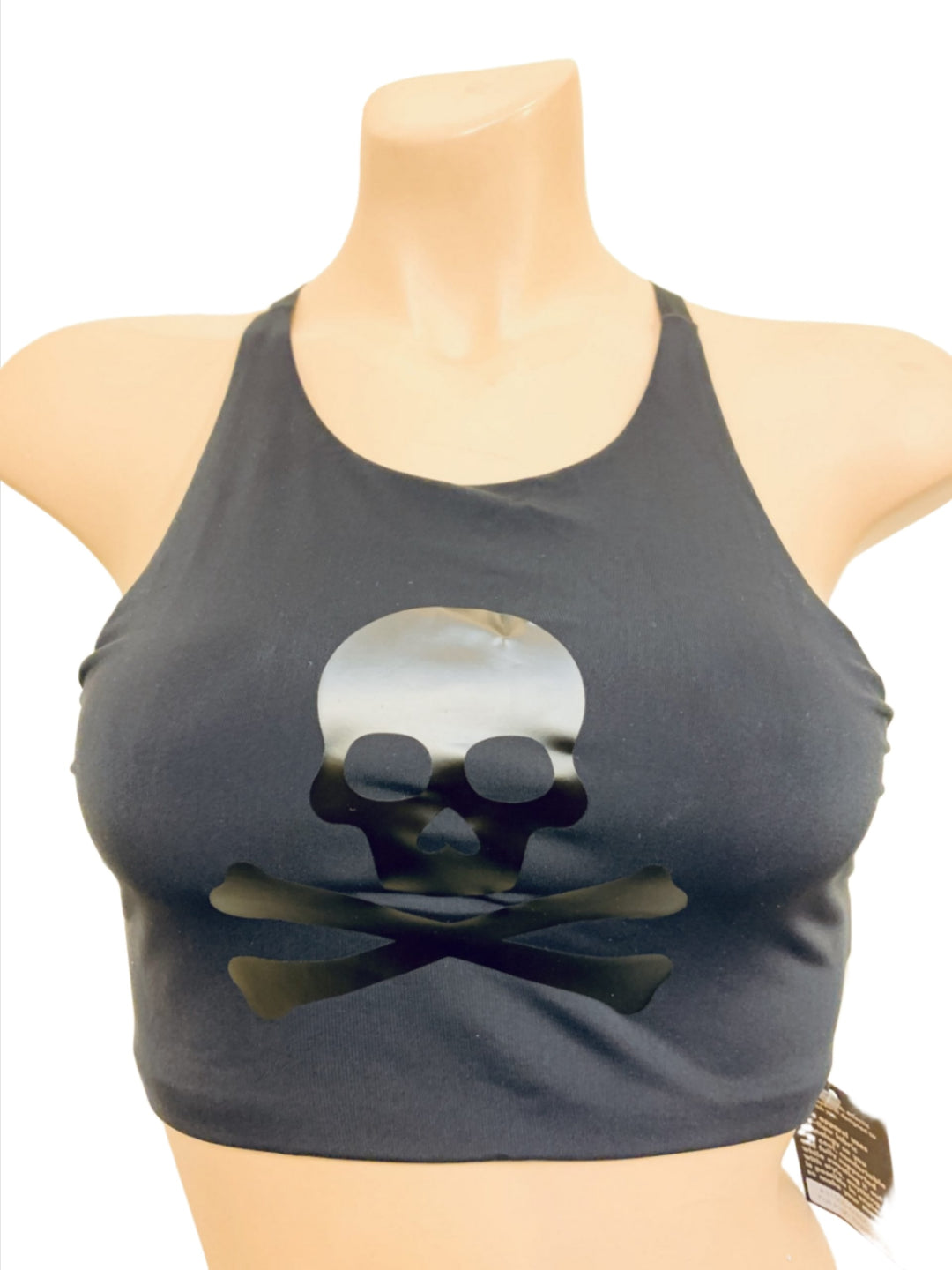 Onzie Hot Yoga High Neck Elastic Bra 3100 - Black Skull - front view