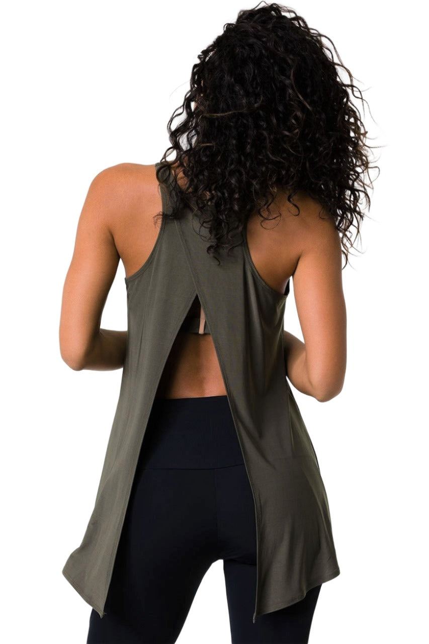 Onzie Hot Yoga 3109 Tie Back Tank S-M-L - Sepia - rear alt view