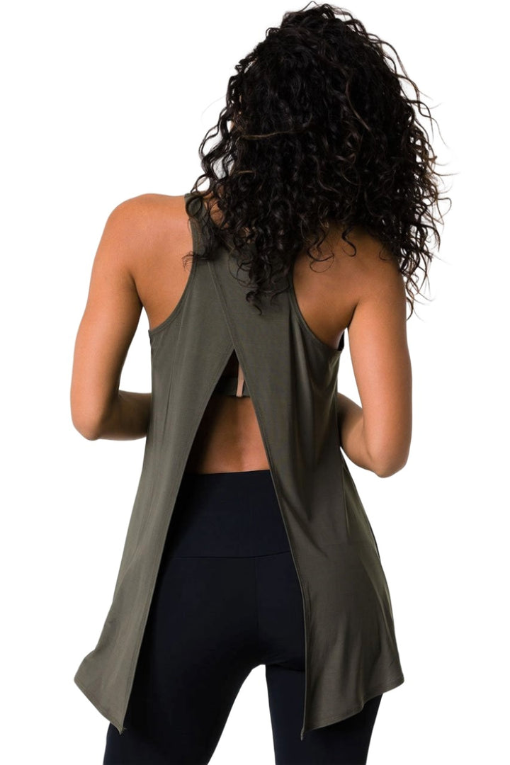 Onzie Hot Yoga 3109 Tie Back Tank S-M-L - Sepia - rear alt view