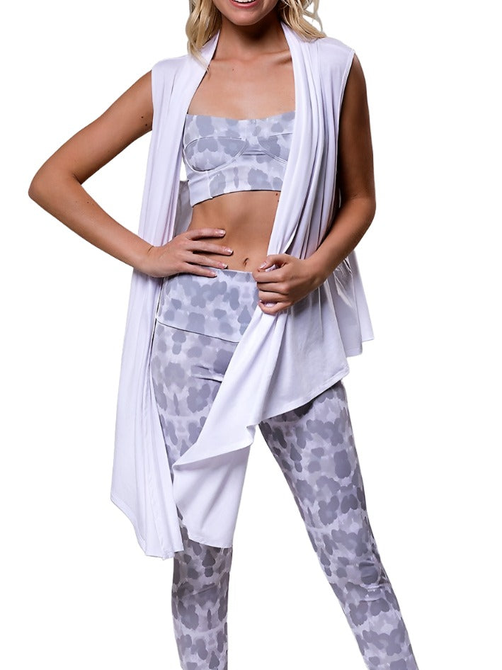 Onzie Hot Yoga Sleeveless Cardigan 3123 - white - front view