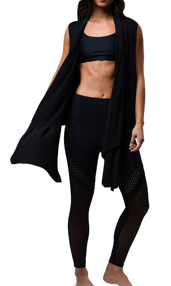 Onzie Hot Yoga Sleeveless Cardigan 3123 - black - front view