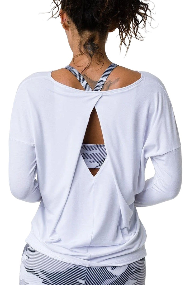 Onzie Hot Yoga Diamond Back Top 3129 - White - Back View