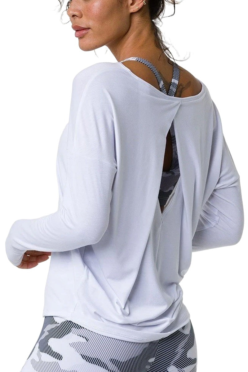 Onzie Hot Yoga Diamond Back Top 3129 - White - Rear View