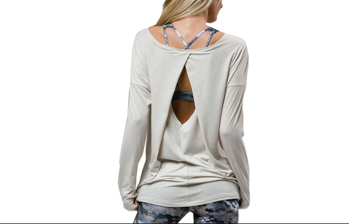 Onzie Hot Yoga Diamond Back Top 3129  -  Ivory - rear view