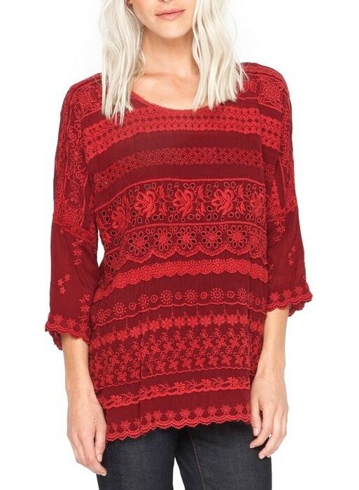 Johnny Was Embroidered Tee Shirt Small - Port - front alt view