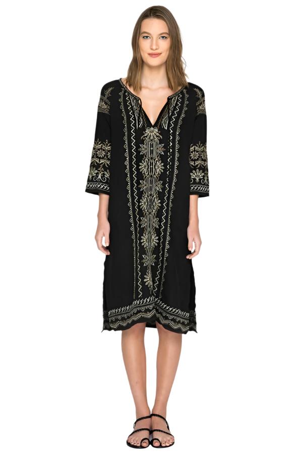 Johnny Was Sean Peasant Dress -  Black - Front Full View