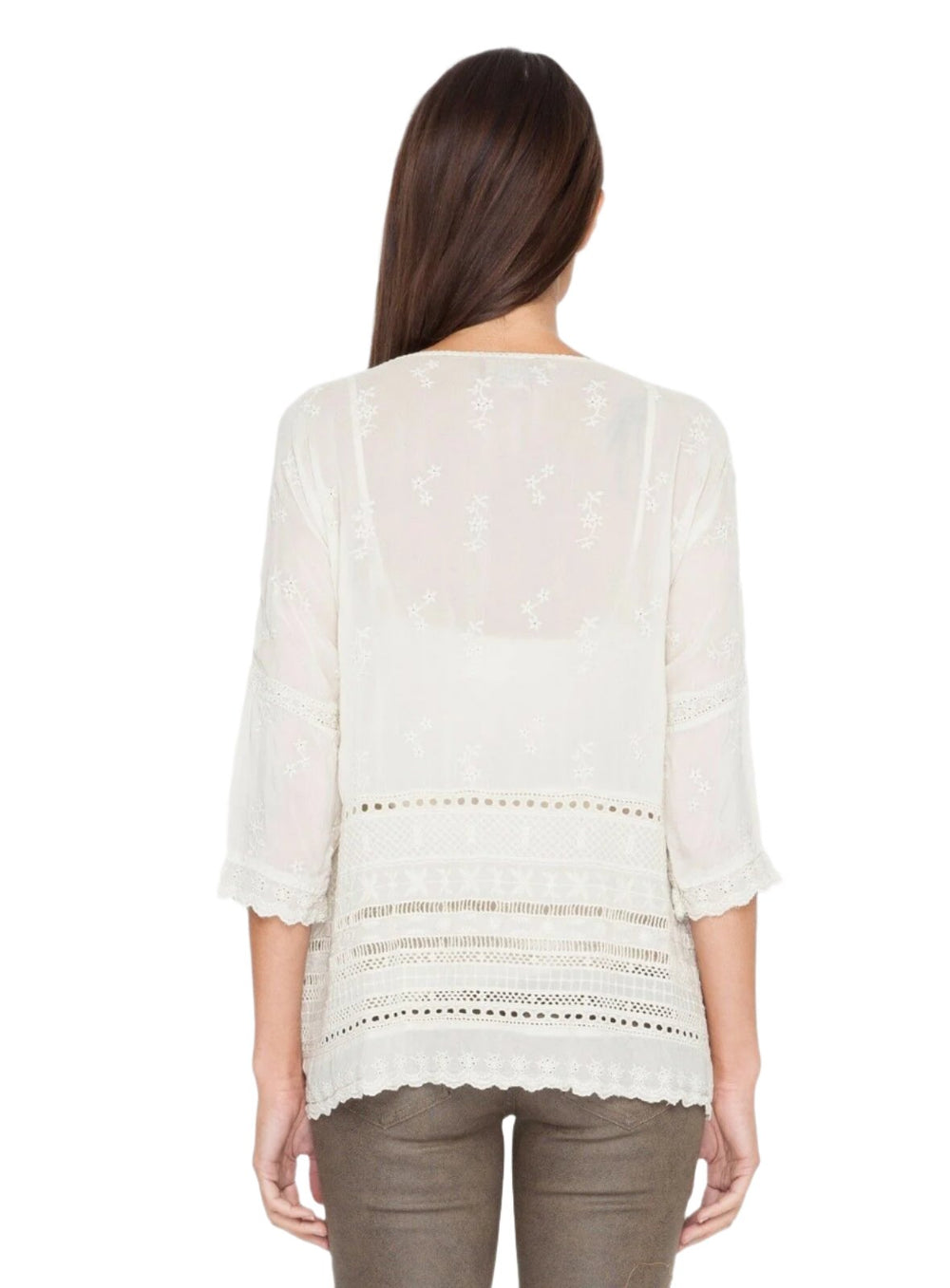 Johnny Was Embroidered Tee Shirt Small - Port - rear view