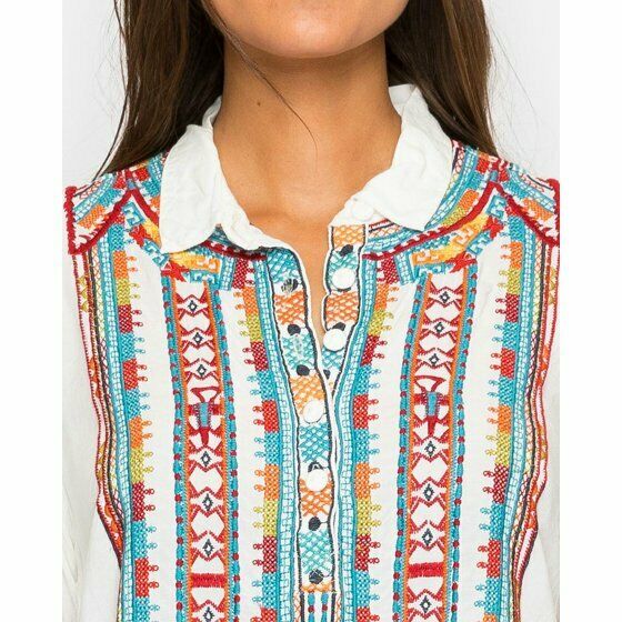 Johnny Was Astry Rayon Blouse - Natural - close view