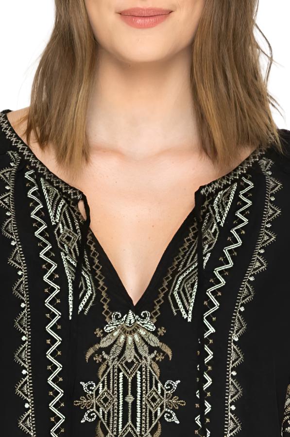 Johnny Was Sean Peasant Dress -  Black - Rear View