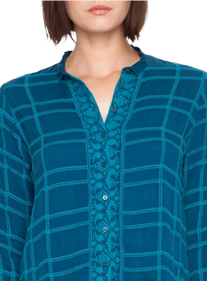 Johnny Was Chepas Button Down - Blue Topaz - close view