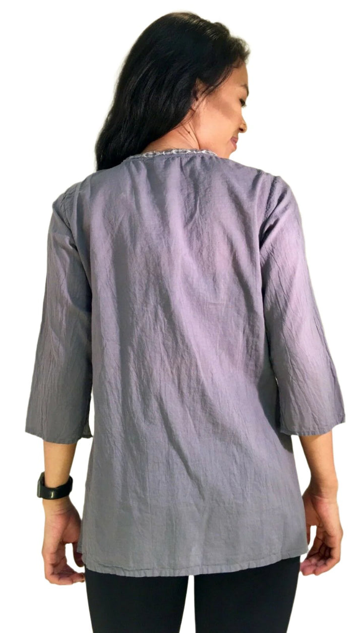 Johnny Was Seeroon Embroidered V Neck - Gray - Back View