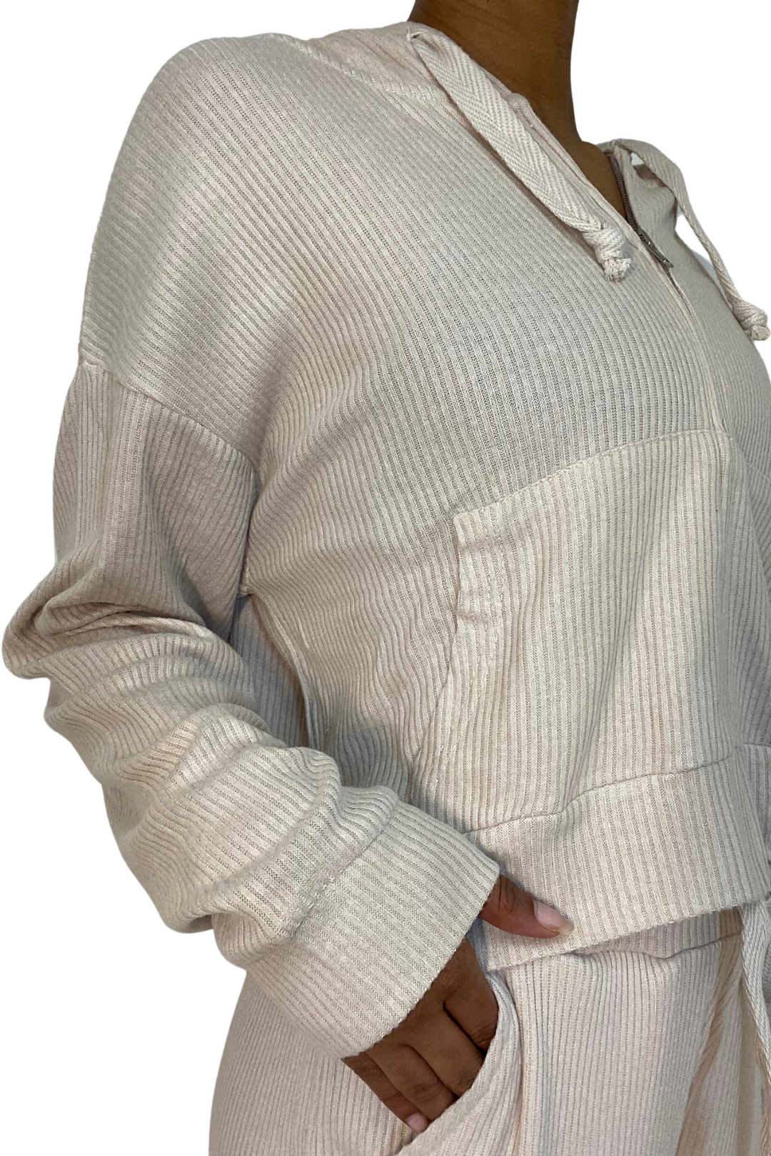 Vintage Havana Hacci Rib Zip Hoodie B11356 Summer Sand