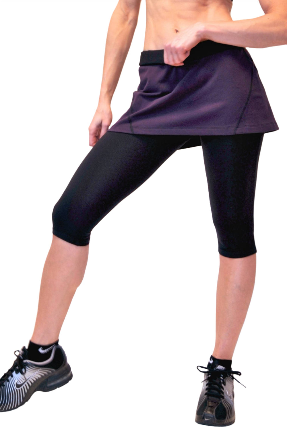 One Step Ahead Capri Skort 2108  - Black/Eggplant - front view
