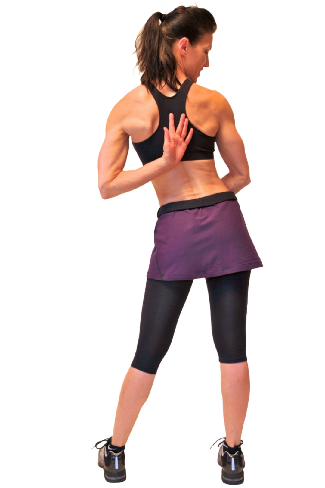 One Step Ahead Capri Skort 2108  - Black/Eggplant - rear alt  view