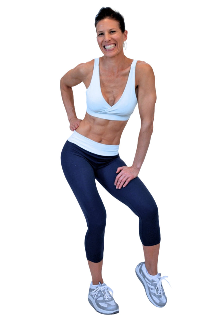 One Step Ahead Criss Cross Bra 2192 - cyan blue - front view