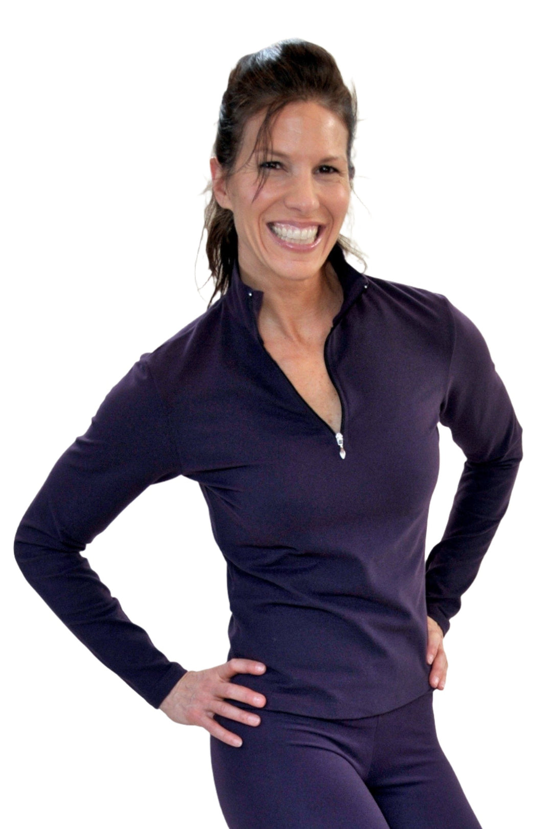 One Step Ahead Half Zip Long Sleeve 20163 - Eggplant - Front view