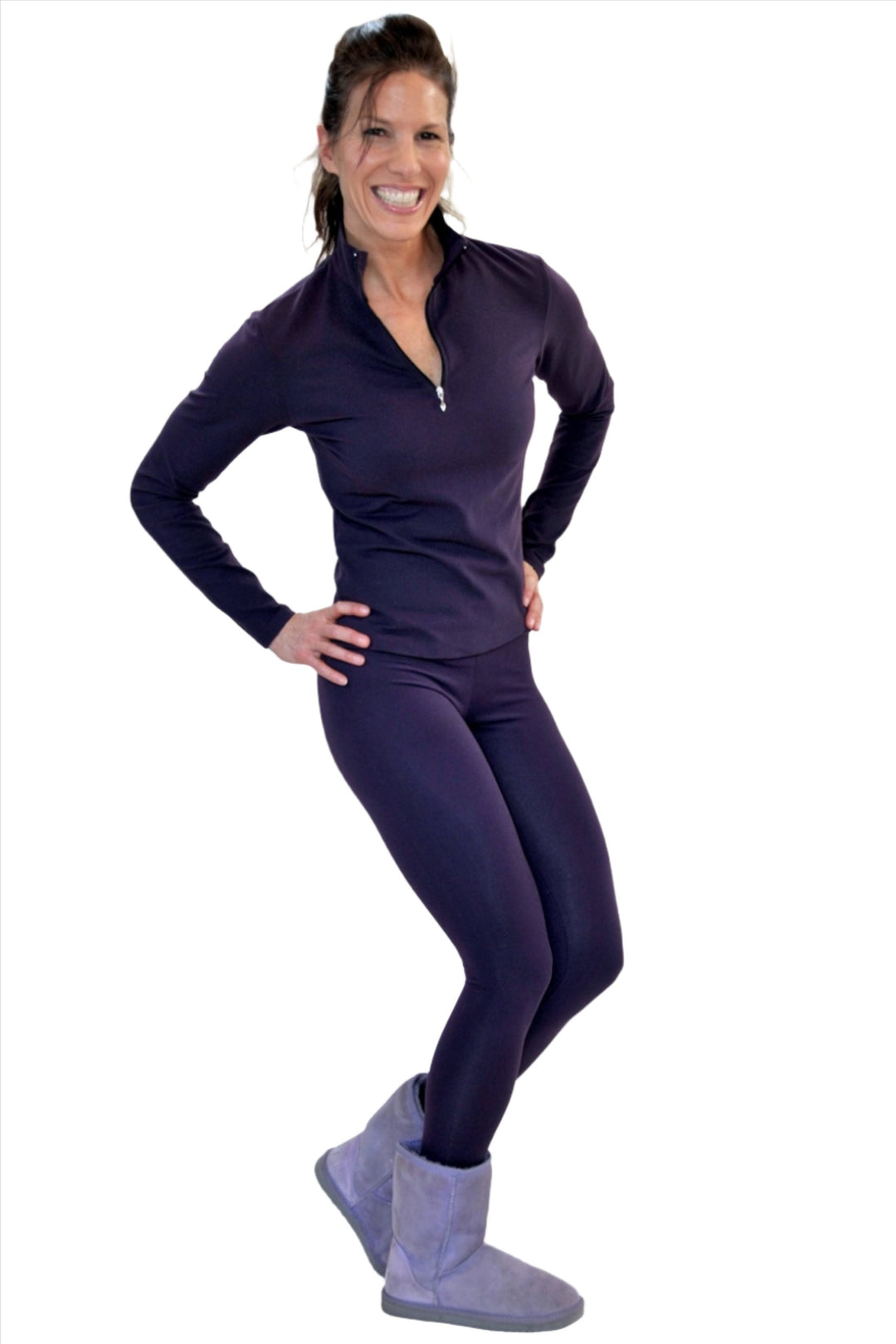 One Step Ahead Half Zip Long Sleeve 20163 - Eggplant - Front alt view