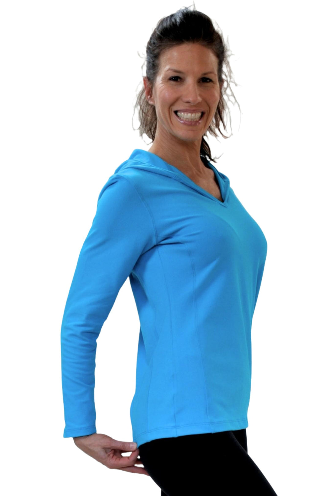 One Step Ahead Simple Hoodie Brushed Supplex 20150 -  Turquoise - side view