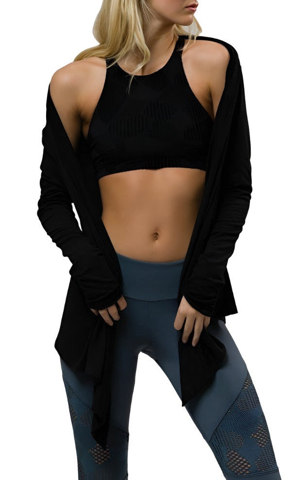 Onzie Hot Yoga Cardigan 343 - Black - front view