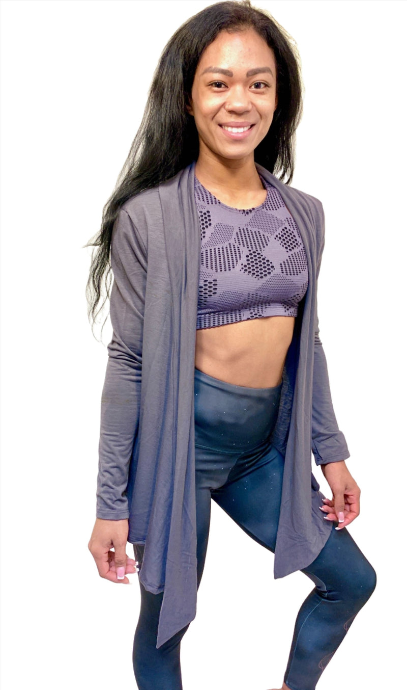 Onzie Hot Yoga Cardigan 343 - Graphite - front view