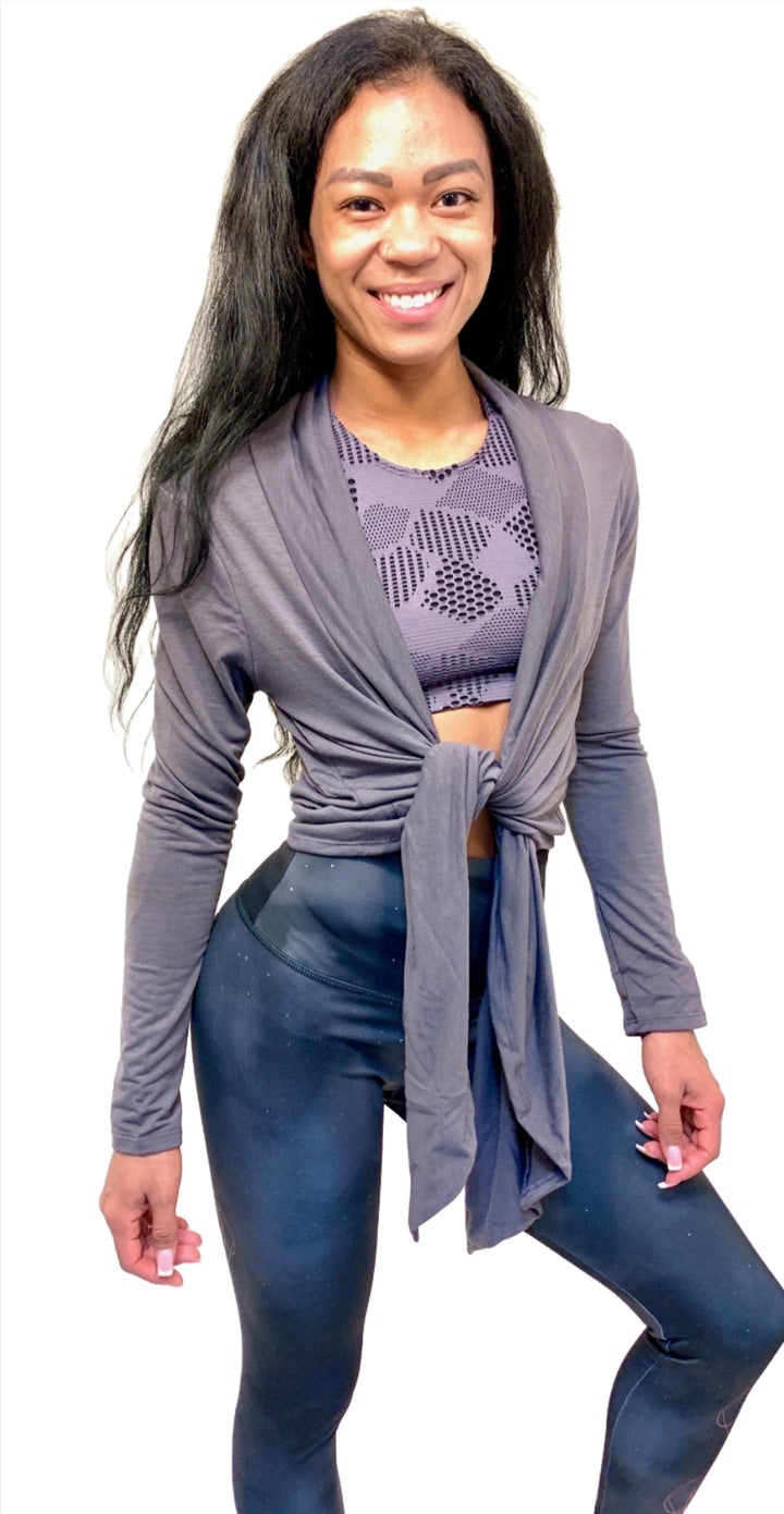 Onzie Hot Yoga Cardigan 343 - Graphite - front alt view