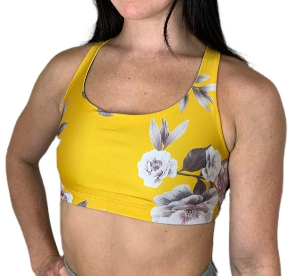 One Shoulder Custom Fit Yellow Flower Sports Bra – Athlettia