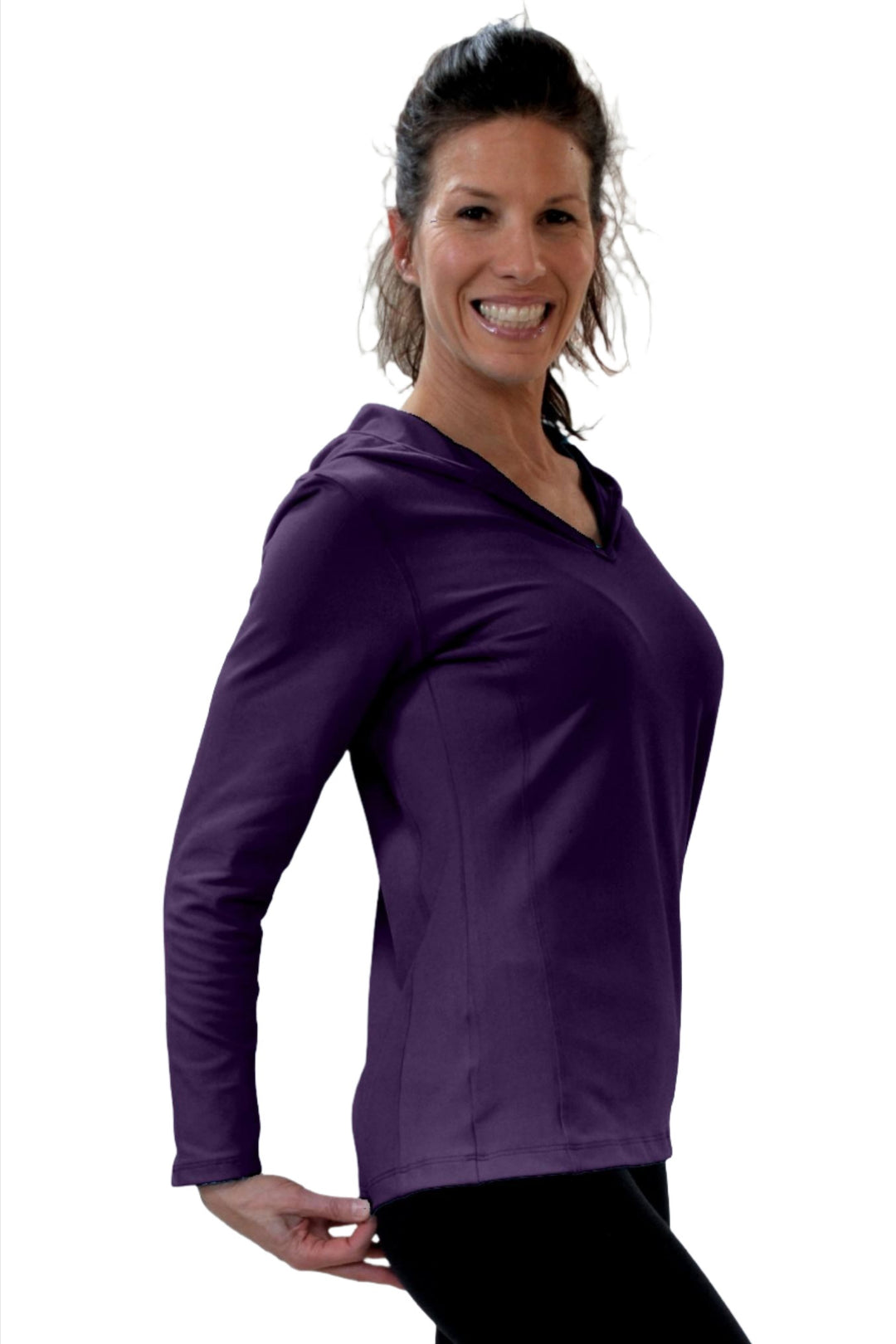 One Step Ahead Simple Hoodie Brushed Supplex 20150 - Eggplant - side view