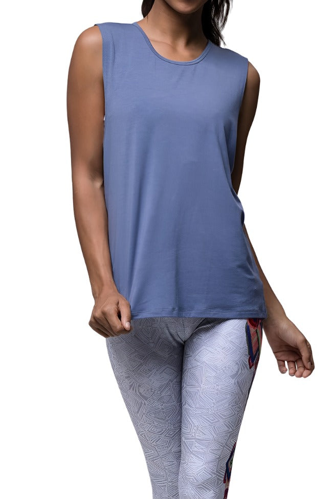 Onzie Hot Yoga Twist Back Top 3602 - Slate Blue - front view