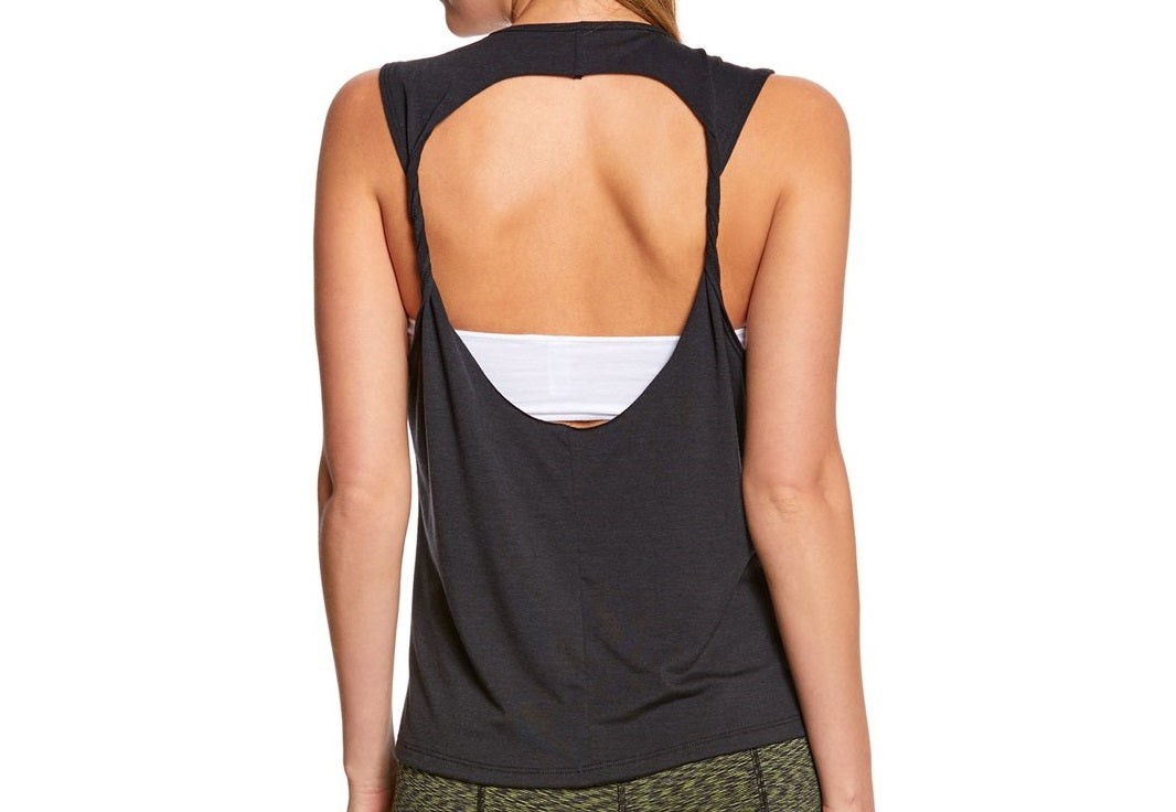 onzie hot yoga twist back top 3602 - black rear crop