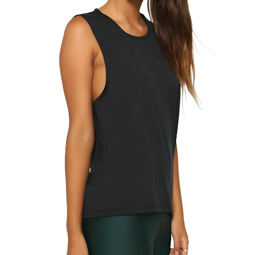 onzie hot yoga black twist back top 3602 - front view