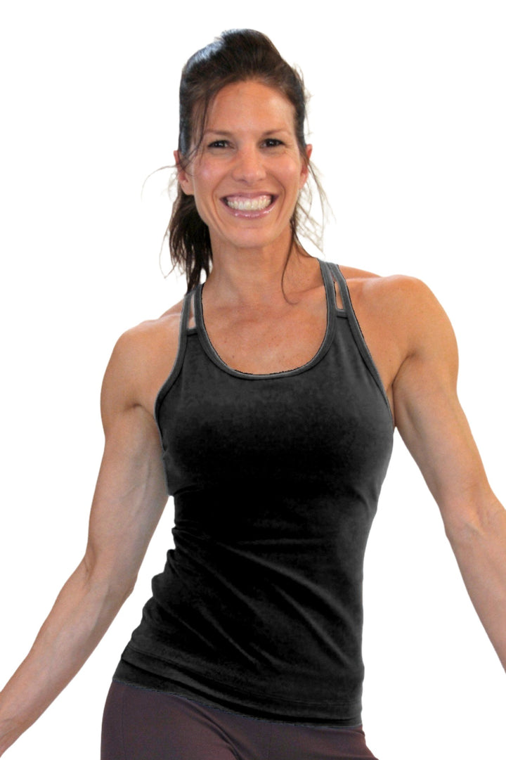 One Step Ahead Double Strap Cami 20140 - Black - front view